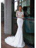 Beaded Long Sleeve White Lace Buttons Back Wedding Dress